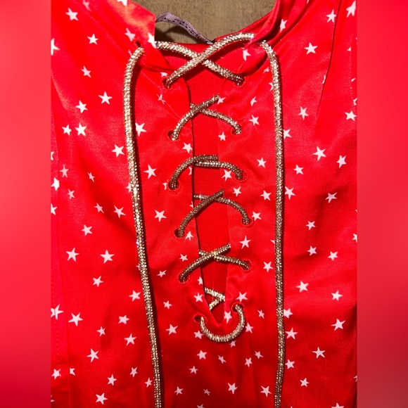 ZARA red bodysuit w/ stars + rhinestone covered cord Small NWOT - Picture 3 of 7